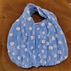 Zara Light Blue Sheer Bag with White Floral Design